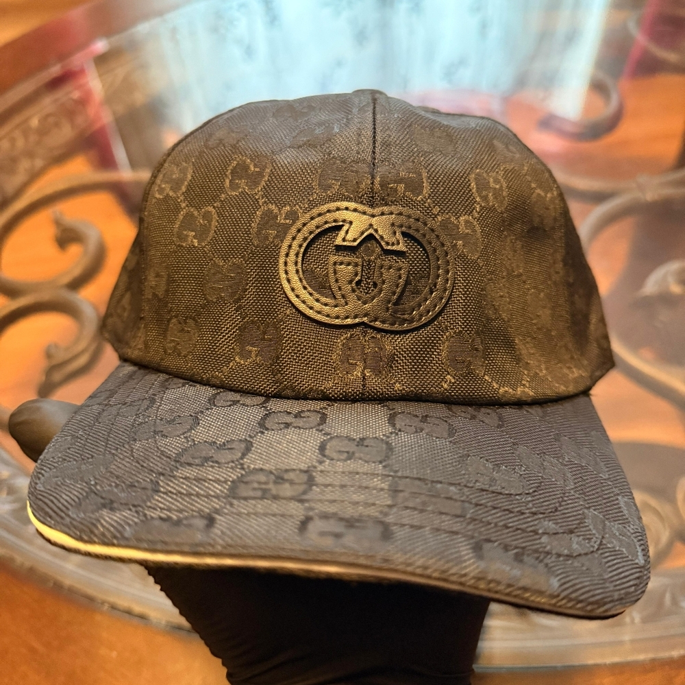 Gucci GG Nylon Baseball Hat Black Monogram Logo Cap - Picture 4 of 4